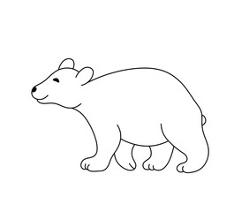 Vector isolated cute cartoon walking bear side view  colorless black and white contour line easy drawing