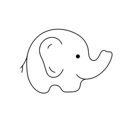 Vector isolated cute cartoon little baby elephant side view colorless black and white contour line easy drawing