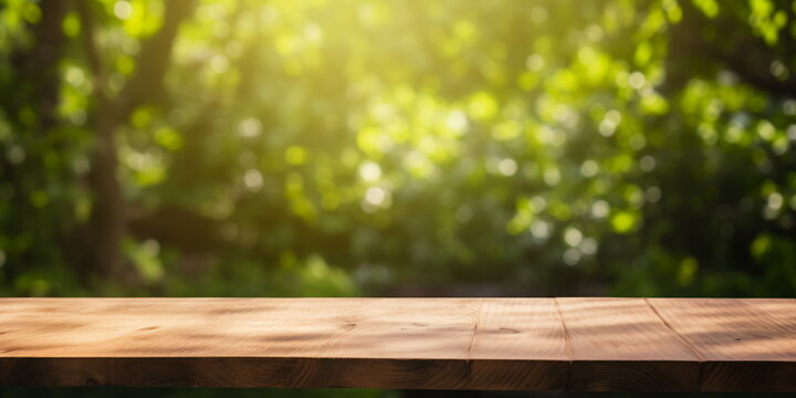 Table with a nature background for healthy an outdoor products.

