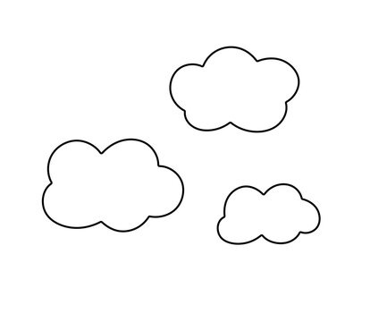 Vector isolated three clouds set  colorless black and white contour line easy drawing