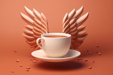 Coffee cup mockup with cupid wings on a pink background