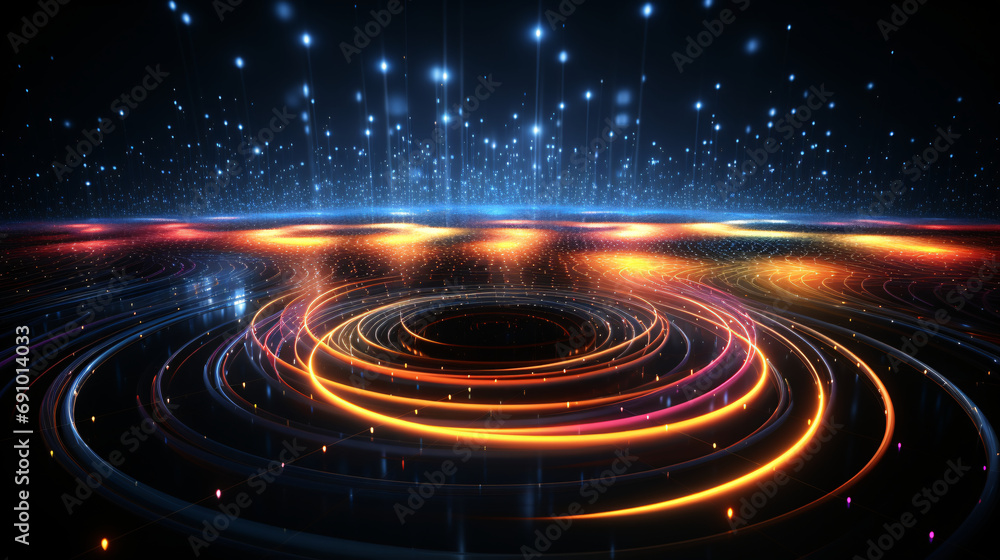 Aufkleber microscopic visualization data network circular ray light bending cosmic background