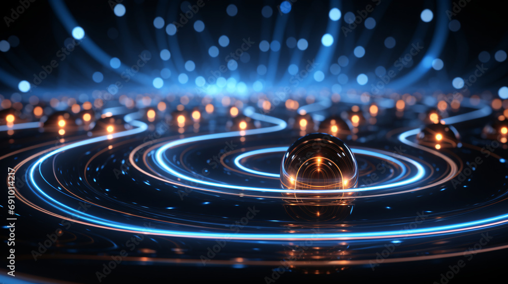 Poster microscopic visualization data network circular ray light bending cosmic background
