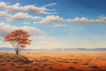 Foto op Canvas A large landscape with a red land and blue sky background, illustrating a spacious view with vibrant colors. © Rafiqul