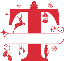 Letter T, Christmas Split Alphabet, Christmas Monogram, Christmas Letters	