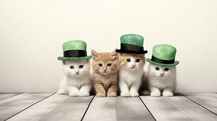緑の帽子をかぶったかわいい聖パトリックの日の猫GenerativeAI - obrazy, fototapety, plakaty