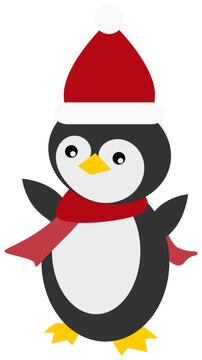 Cute vector penguin with Christmas hat. 