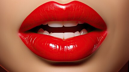 Obraz premium closeup of a womans lips with red lipstick