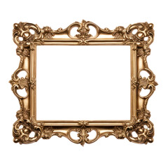 Antique gold frame photo with empty blank canvas. PNG cut out Isolated on transparent background
