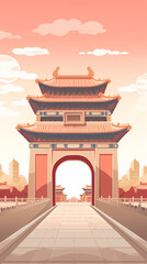 Chinese ancient architecture palace wall illustration materials