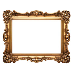 Antique gold frame photo with empty blank canvas. PNG cut out Isolated on transparent background