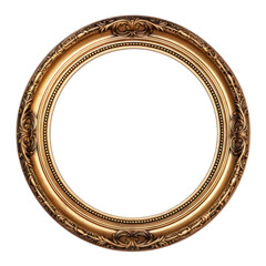 Antique gold circle frame photo with empty blank canvas. PNG cut out Isolated on transparent background