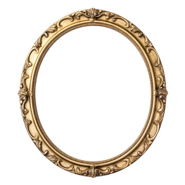 Antique gold oval frame photo with empty blank canvas. PNG cut out Isolated on transparent background