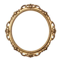 Antique gold oval frame photo with empty blank canvas. PNG cut out Isolated on transparent background