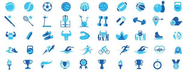 Gym sport icon set equipments, a collection of fitness icons tools vector design 