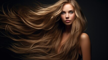Obraz premium Portrait of beautiful young woman with long healthy hair.