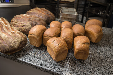Freshly baked bread in the bakery
