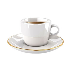 Fototapeta premium White cup of coffee and saucer with gold rim, clipart