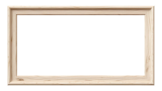 Natural Wooden frame photo with empty blank canvas. PNG cut out Isolated on transparent background
