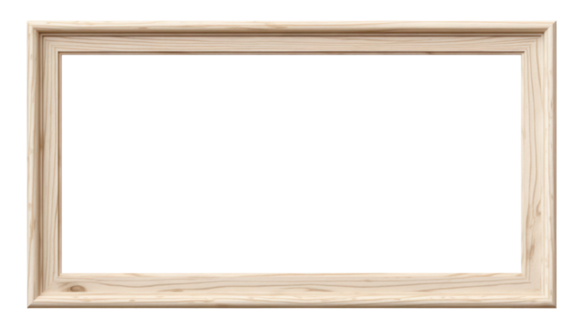 Natural Wooden frame photo with empty blank canvas. PNG cut out Isolated on transparent background