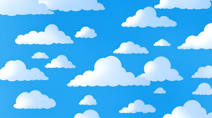 Fototapeta premium Seamless pattern of white clouds on a blue sky. The clouds are fluffy and wispy