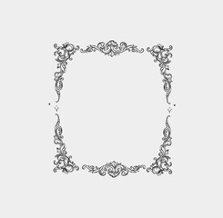 Hand drawn vector abstract outline,graphic,line vintage baroque ornament floral frame in calligraphic elegant modern style.Baroque floral vintage outline design concept.Vector antique frame isolated. - 691022803