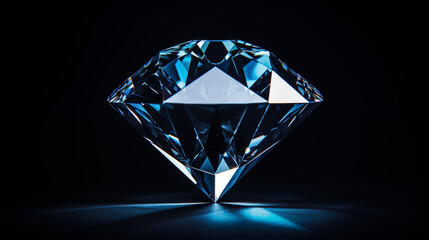 Illustration of a beautiful pearlescent blue diamond on a black studio background,  Blue Fire Diamond