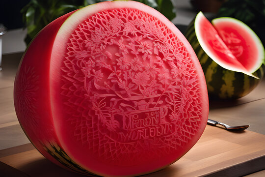 Watermelon had  Engraved the flower Exquisite carvings