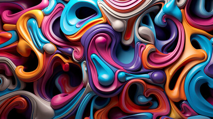 Colorful 3D waves in visual symphony on a high-quality abstract background. Fusion of vibrant colors in waves with depth of texture and intensity of colors in movement.