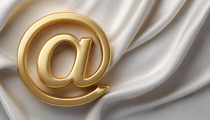 Golden AT Symbol @ on white satin cloth
