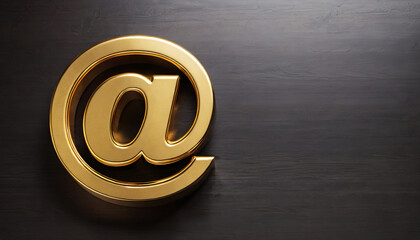 Golden AT Symbol @ on Dark brown wood background