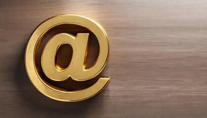 Golden AT Symbol @ on Brown table.