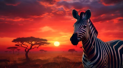 Foto op Plexiglas zebra at sunset © Zestify