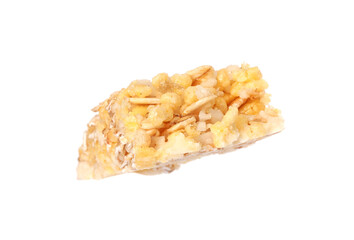 One piece of tasty granola bar isolated on white