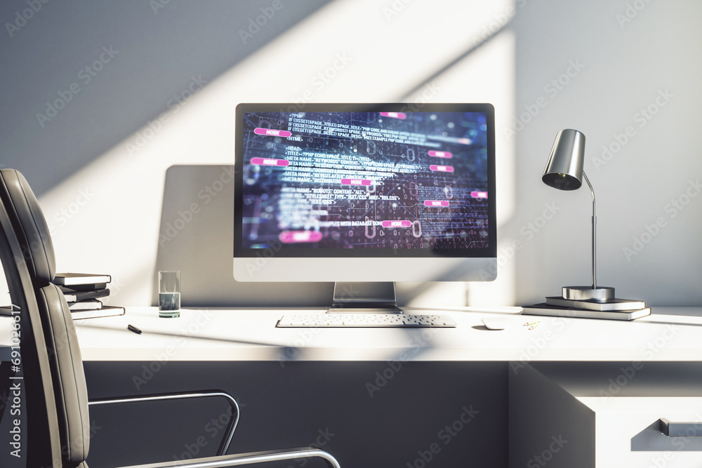Leinwandbilder abstract creative coding concept on modern laptop screen. 3d rendering