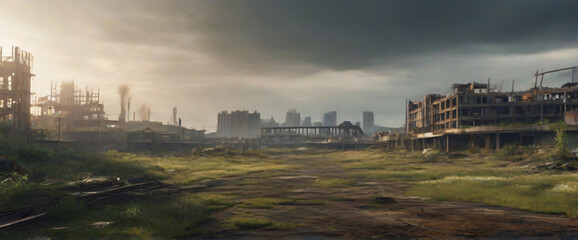 Fototapeta premium The world as we know it has come to an end, replaced by a harsh and unforgiving landscape. The sun beats down mercilessly, the ground cracked and barren. But amidst the desolation, there is still beau