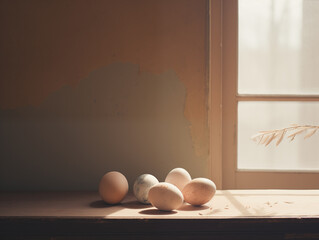 Happy easter eggs, interior lifestyle scene, aesthetic vintage style