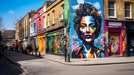 Colorful street art in the bohemian neighborhood of Camden London.