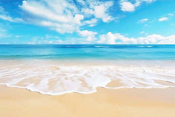 Fototapeta na wymiar Beautiful sandy beach and soft blue ocean wave