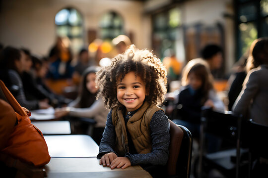 Inclusive education. Girl portrait in a wheelchair with disabilities at school.