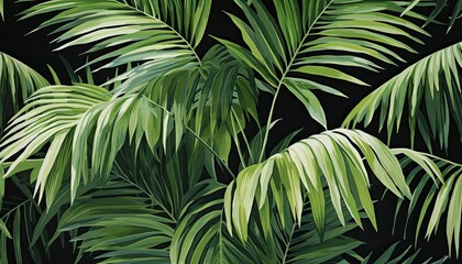 Background with green vibrant palm leaves.