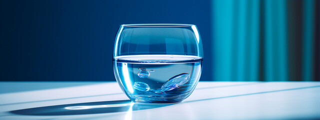 glass of water on the table. Selective focus. - obrazy, fototapety, plakaty