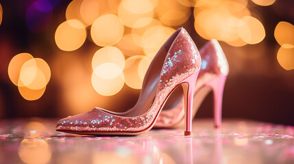 Beautiful shiny high heels. Selective focus. - obrazy, fototapety, plakaty
