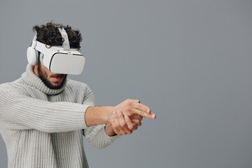 Man face device glasses digital virtual technology modern game reality vr