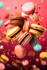 Splash of colorful macaroons. Selective focus.