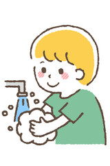 手洗いをしている子供。感染予防。