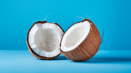 Coconut on a blue background. Selective focus.