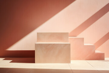 empty podium stone blocks for product presentation in peach color palette