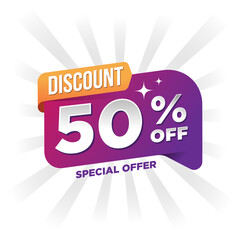 50% Discount. price sign.Sale tags set vector badges template. Sale offer. Special offer symbol. Discount promotion. Discount badge shape. Vector design