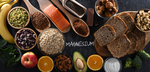Composition with food products rich in magnesium - obrazy, fototapety, plakaty